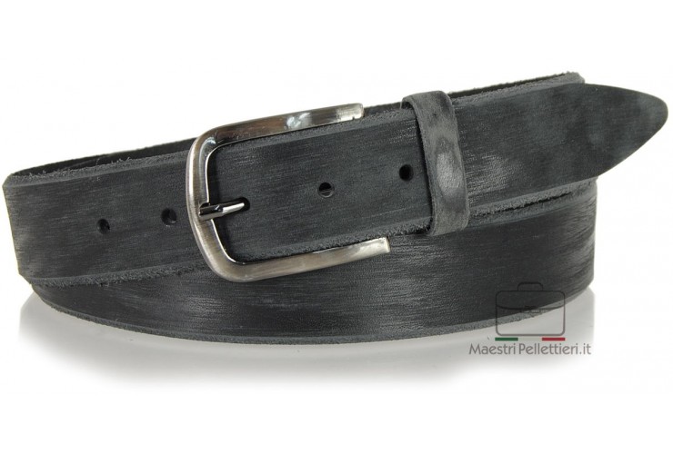 Cintura moda in Cuoio spazzolato con fibbia scurita Nero Cintura moda in Cuoio spazzolato con fibbia scurita Nero