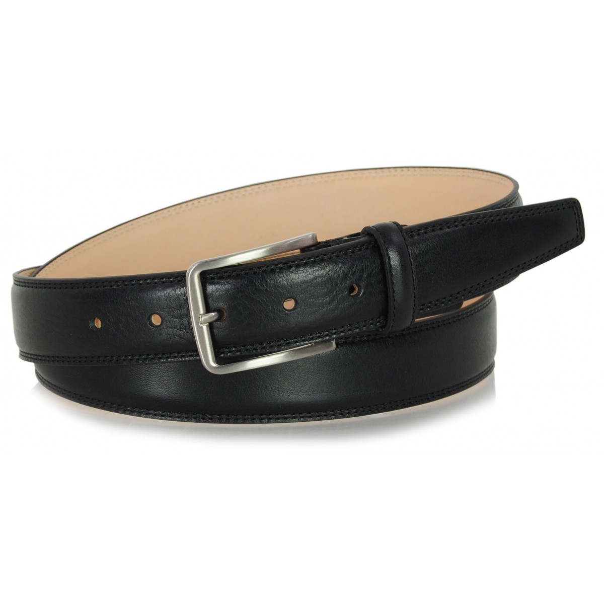 Cintura Uomo Basic In Ecopelle Scamosciata Effetto Jeans, Nera, Larga 3,8 Cm, Regolabile, Fibbia In Stile Vintage