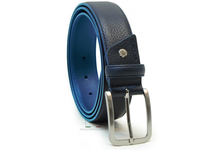 * ESAURITO * Cintura uomo Blu con bordo a contrasto celeste in pelle Volanata Vegetale * ESAURITO * Cintura uomo Blu con bordo a contrasto celeste in pelle Volanata Vegetale