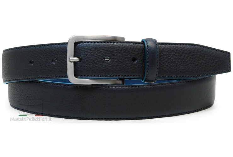 * ESAURITO * Cintura uomo Blu con bordo a contrasto celeste in pelle Volanata Vegetale * ESAURITO * Cintura uomo Blu con bordo a contrasto celeste in pelle Volanata Vegetale