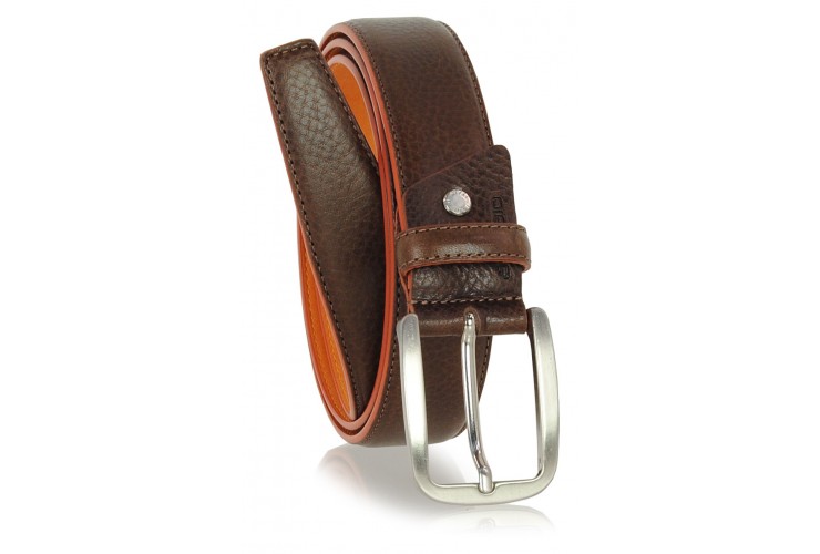 Herrengürtel Braun Kanten in Kontrastfarbe Orange Herrengürtel Braun Kanten in Kontrastfarbe Orange