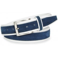Cintura in Cuoio Bianco e Scamosciato Blu 4cm