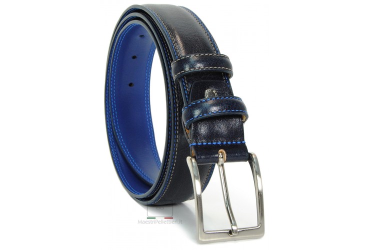 Cintura Blu uomo con interno a contrasto Celeste