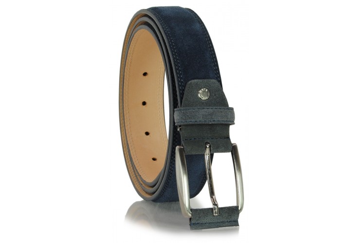 Belt in genuine suede leather Blue/Navy and Gray