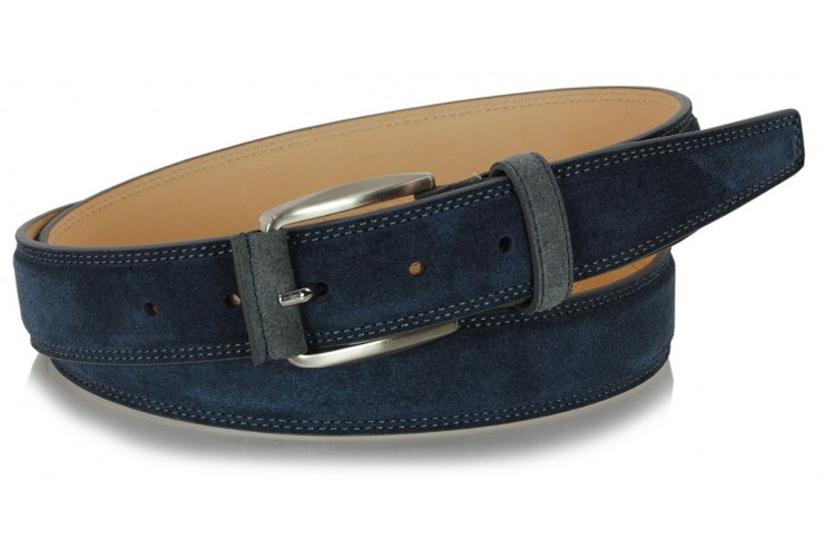 Belt in genuine suede leather Blue/Navy and Gray