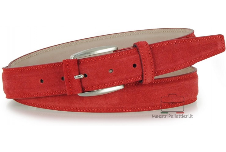 Belt in genuine suede leather Red