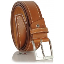 Jeans belt in thick vegetable leather 4cm Tan/Cognac