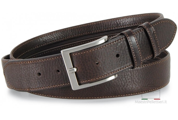 Belt with Zip secret money pocket 4cm Travelbelt in leather Brown Belt with Zip secret money pocket 4cm Travelbelt in leather Brown