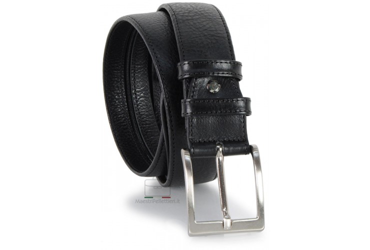 Belt with Zip secret money pocket 4cm Travelbelt in leather Black Belt with Zip secret money pocket 4cm Travelbelt in leather Black
