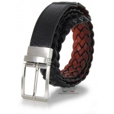 Braided Belt reversible double sided leather Black Cognac