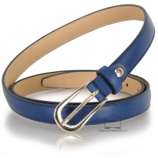 Women's skinny belt 2cm in leather Blu gold or silver buckle