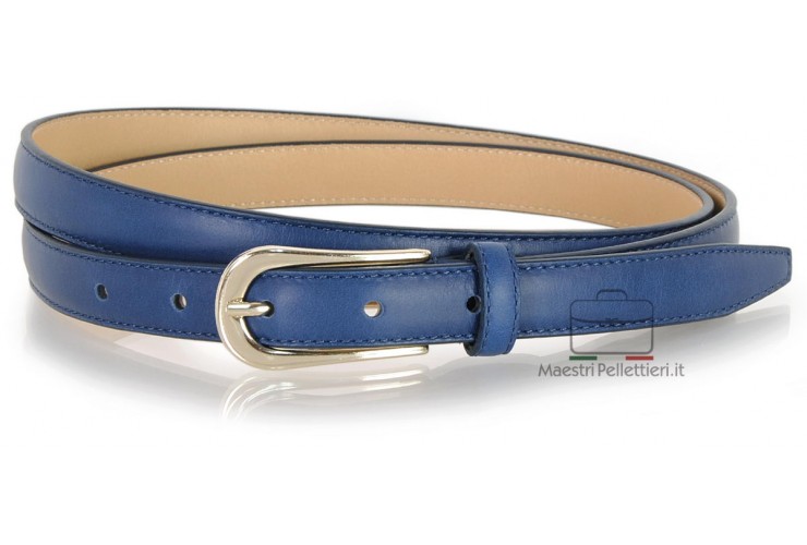 Women's skinny belt 2cm in leather Blu gold
