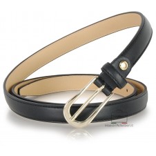 Women's skinny belt 2cm in leather Black gold buckle