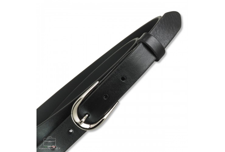Cintura Donna sottile 2.5cm cuoio Nero fibbia Argento Cintura Donna sottile 2.5cm cuoio Nero fibbia Argento