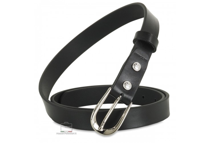 Cintura Donna sottile 2.5cm cuoio Nero fibbia Argento Cintura Donna sottile 2.5cm cuoio Nero fibbia Argento