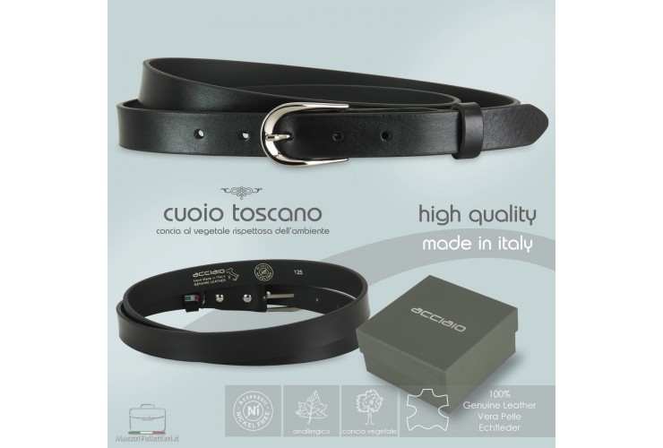 Cintura Donna sottile 2.5cm cuoio Nero fibbia Argento Cintura Donna sottile 2.5cm cuoio Nero fibbia Argento