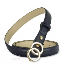 Women's skinny belt 2.5cm Eclipse Gold buckle, leather Blue