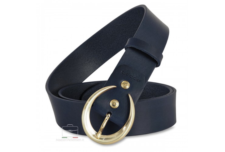 Woman's belt Moon Gold buckle leather Blu Woman's belt Moon Gold buckle leather Blu