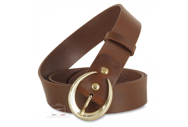 Woman's belt Moon Gold buckle leather Chestnut Woman's belt Moon Gold buckle leather Chestnut