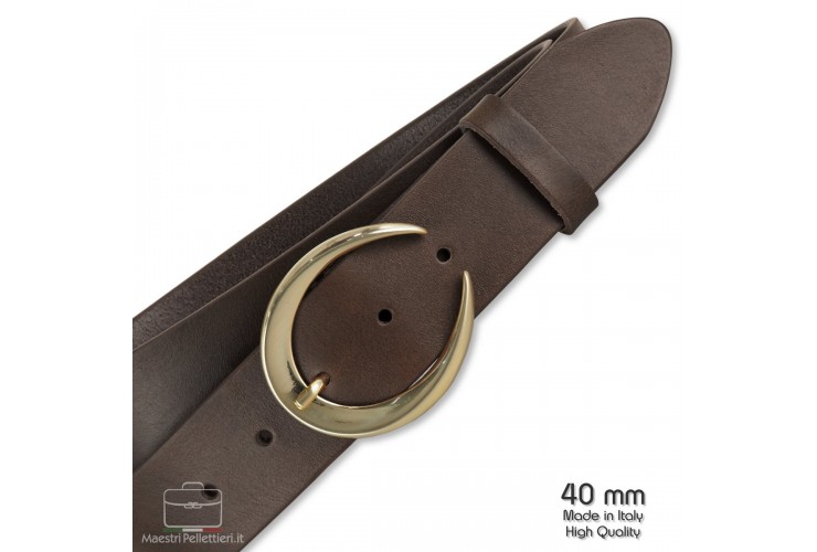 Damengürtel Moon Gold Schnalle Leder Braun Damengürtel Moon Gold Schnalle Leder Braun