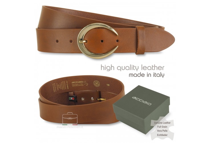 Damengürtel Moon Gold Schnalle Leder Cognac Damengürtel Moon Gold Schnalle Leder Cognac