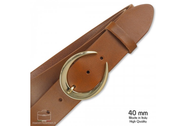 Damengürtel Moon Gold Schnalle Leder Cognac Damengürtel Moon Gold Schnalle Leder Cognac