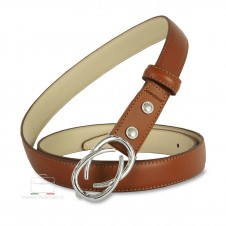 Thin woman belt Infinity Palladium buckle leather Cognac Thin woman belt Infinity Palladium buckle leather Cognac
