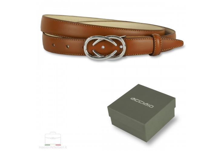 Cintura donna sottile in pelle Infinity Palladio cuoio Cognac Cintura donna sottile in pelle Infinity Palladio cuoio Cognac