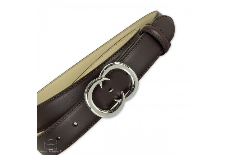 Woman belt Brown Leather 3 cm with Gemini palladium buckle **incl. gift** Woman belt Brown Leather 3 cm with Gemini palladium buckle **incl. gift**