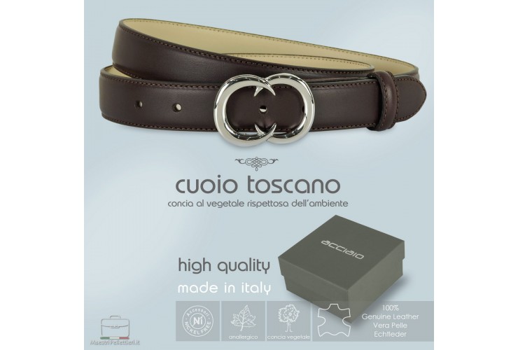Woman belt Brown Leather 3 cm with Gemini palladium buckle **incl. gift** Woman belt Brown Leather 3 cm with Gemini palladium buckle **incl. gift**