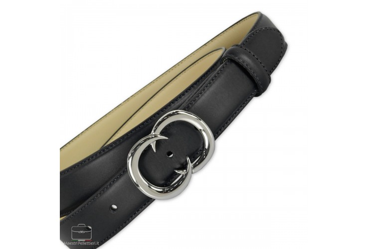 Woman belt Black Leather 3 cm with Gemini palladium buckle **incl. gift** Woman belt Black Leather 3 cm with Gemini palladium buckle **incl. gift**