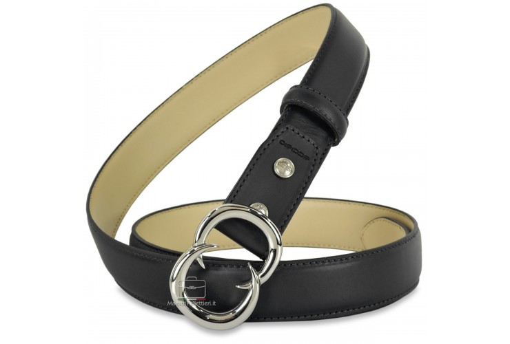 Woman belt Black Leather 3 cm with Gemini palladium buckle **incl. gift** Woman belt Black Leather 3 cm with Gemini palladium buckle **incl. gift**