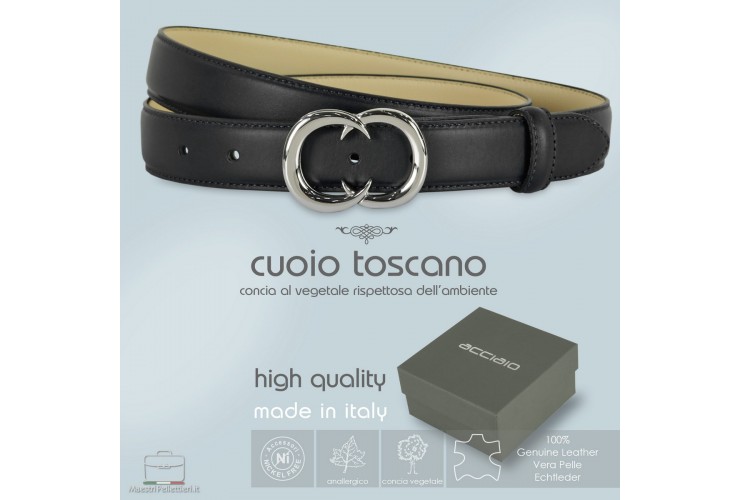 Woman belt Black Leather 3 cm with Gemini palladium buckle **incl. gift** Woman belt Black Leather 3 cm with Gemini palladium buckle **incl. gift**