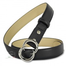 Woman belt Black Leather 3cm with Gemini palladium buckle