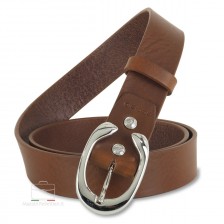 Woman belt Brown/Chestnut Leather 3.5cm with Aries palladium buckle