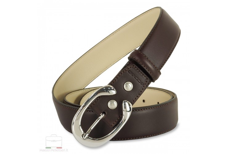 Woman belt Brown Leather 3.5cm with Aries palladium buckle
