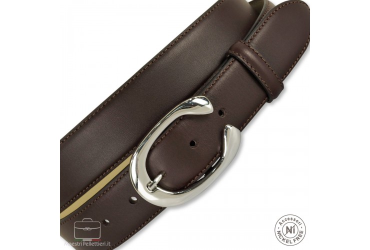 Woman belt Brown Leather 3.5cm with Aries palladium buckle