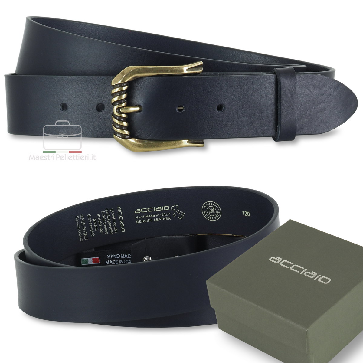 Leonardo Verrelli Cintura Donna In Pelle Blu Accorciabile – Larghezza 3,4 Cm, Lunghezze Da 85 A 125 Cm, Fibbia Metallo
