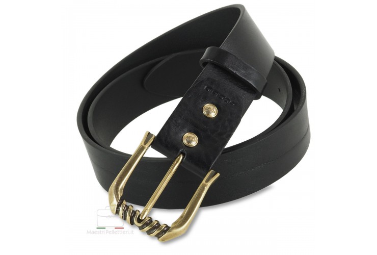 Breiter Damengürtel aus Leder Schwarz mit Trinity-Schnalle Breiter Damengürtel aus Leder Schwarz mit Trinity-Schnalle