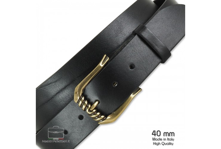Breiter Damengürtel aus Leder Schwarz mit Trinity-Schnalle Breiter Damengürtel aus Leder Schwarz mit Trinity-Schnalle