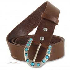 Cintura donna alta in pelle cuoio Castagno - fibbia Yuma Cintura donna alta in pelle cuoio Castagno - fibbia Yuma