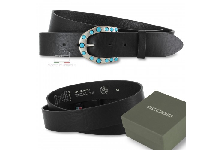 Cintura donna alta in pelle Nera fibbia Yuma Cintura donna alta in pelle Nera fibbia Yuma
