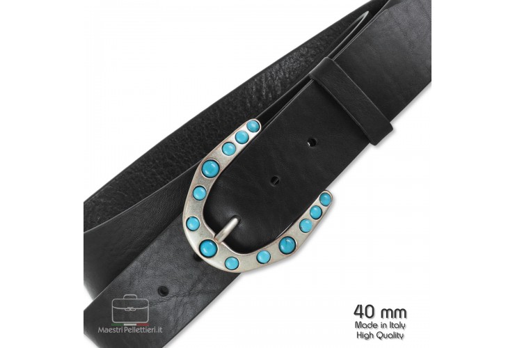 Cintura donna alta in pelle Nera fibbia Yuma Cintura donna alta in pelle Nera fibbia Yuma