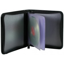Leather Cd Dvd sleeve with zip - Black