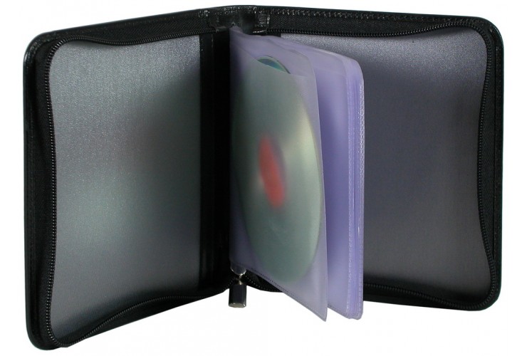 Leather Cd Dvd sleeve with zip - Black