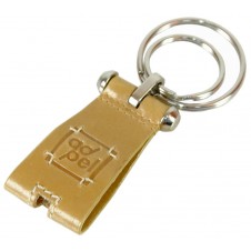 Keyring in leather with two rings, belt loop - Sesame