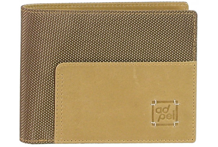 Men's wallet leather-combination cards coin ID flap - Sesame