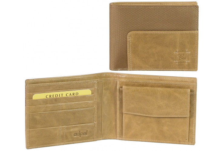 Men's wallet leather-combination 4 cards and coinpocket Beige