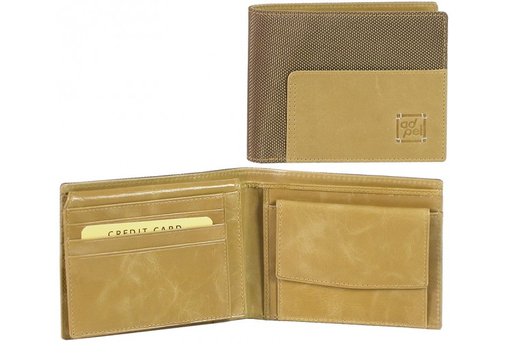 Men's wallet leather-combination cards coin ID flap - Sesame