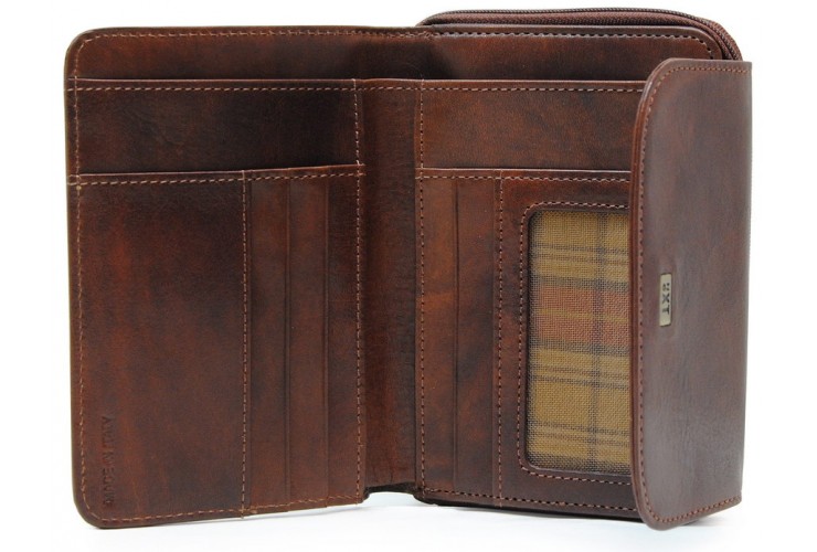 Women's wallet Vegetable leather zip all around and 5 cards Brown/Chestnut